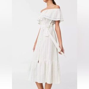 Mango off the shoulder linen striped dress